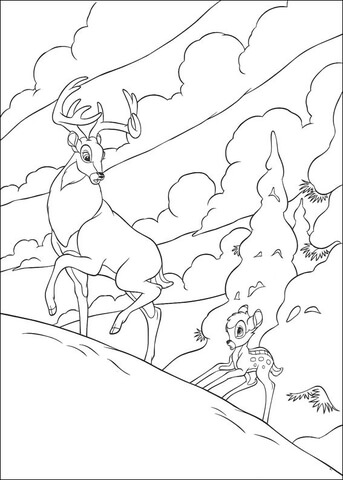 Bambi Follows Roe  Coloring Page